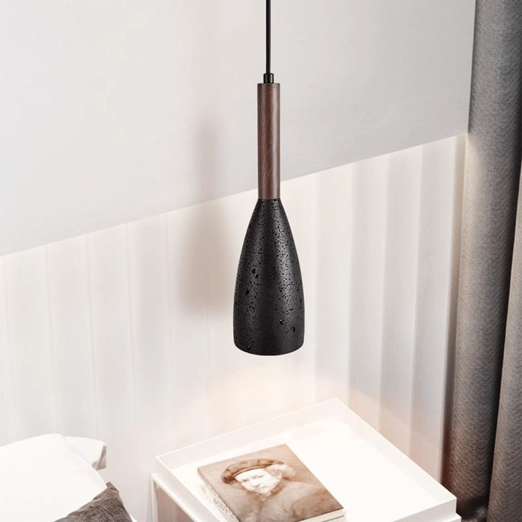 Suspension moderne Balder en Noir travertin et noyer