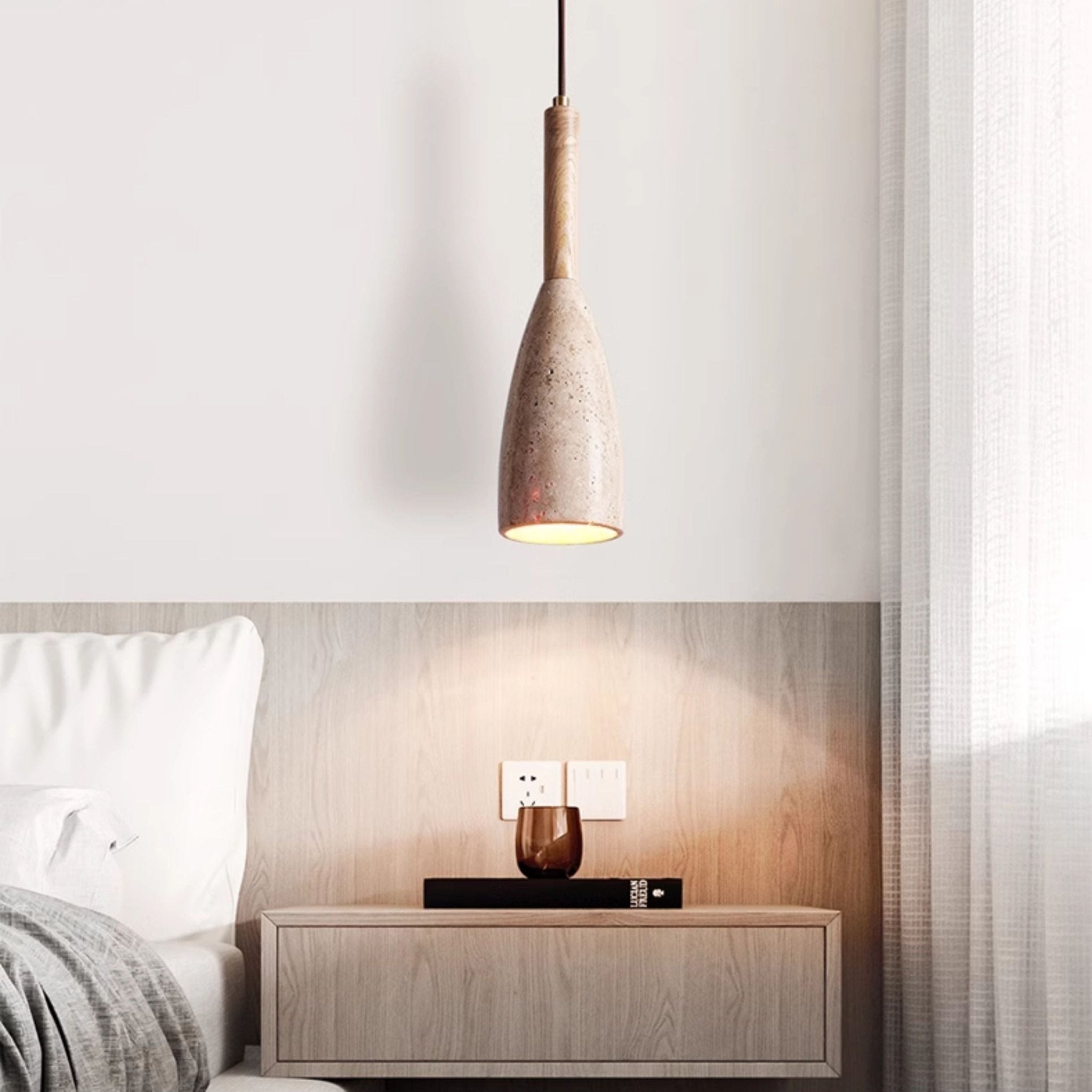 Suspension moderne Balder en Noir travertin et noyer