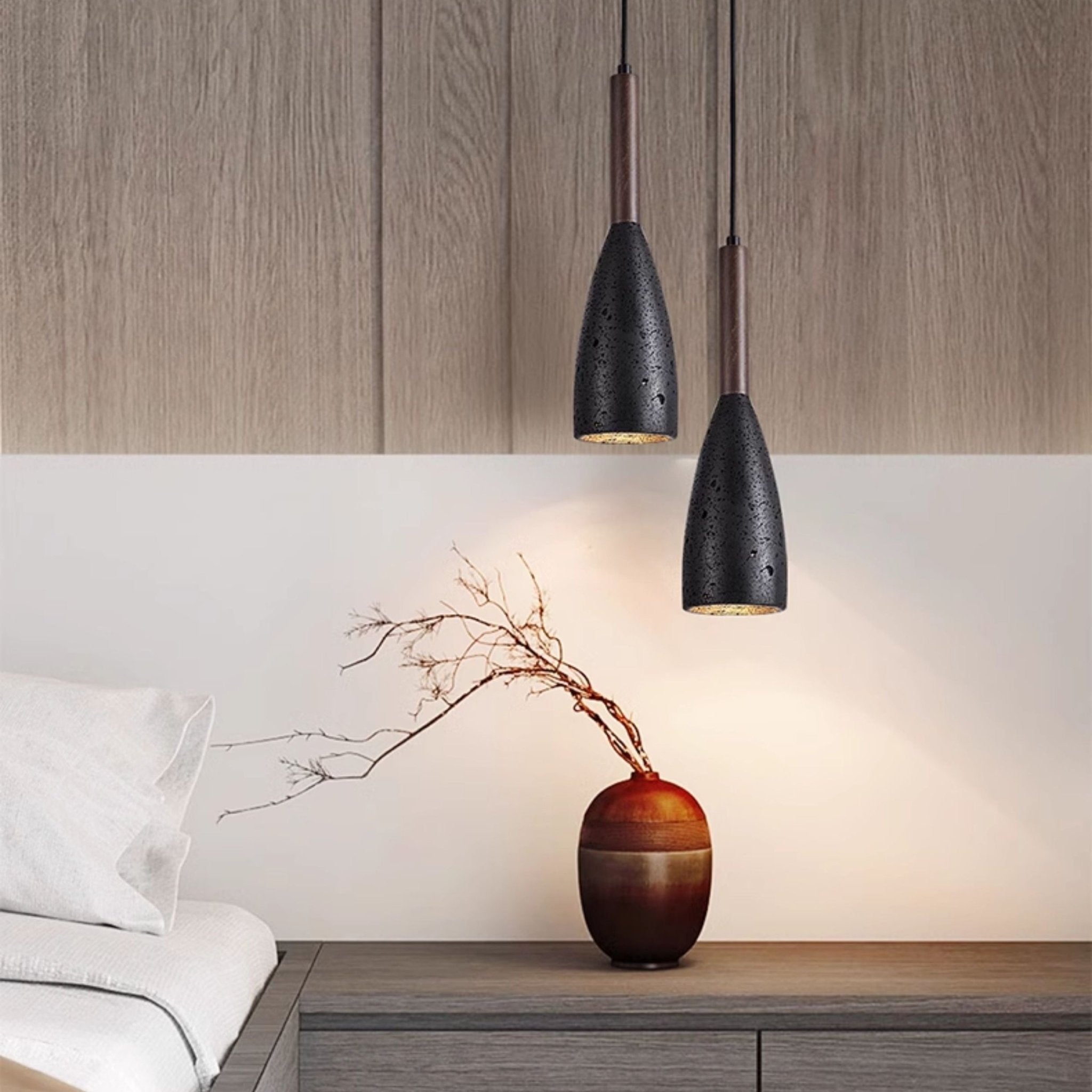 Suspension moderne Balder en Travertin jaune et noyer