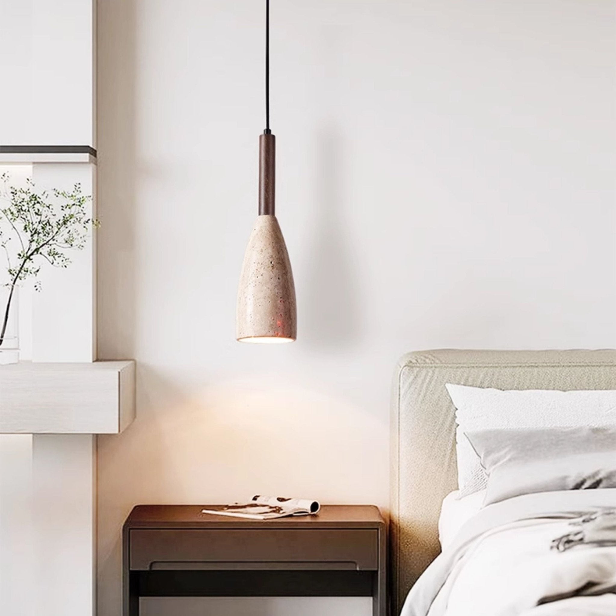 Suspension moderne Balder en Travertin jaune et noyer