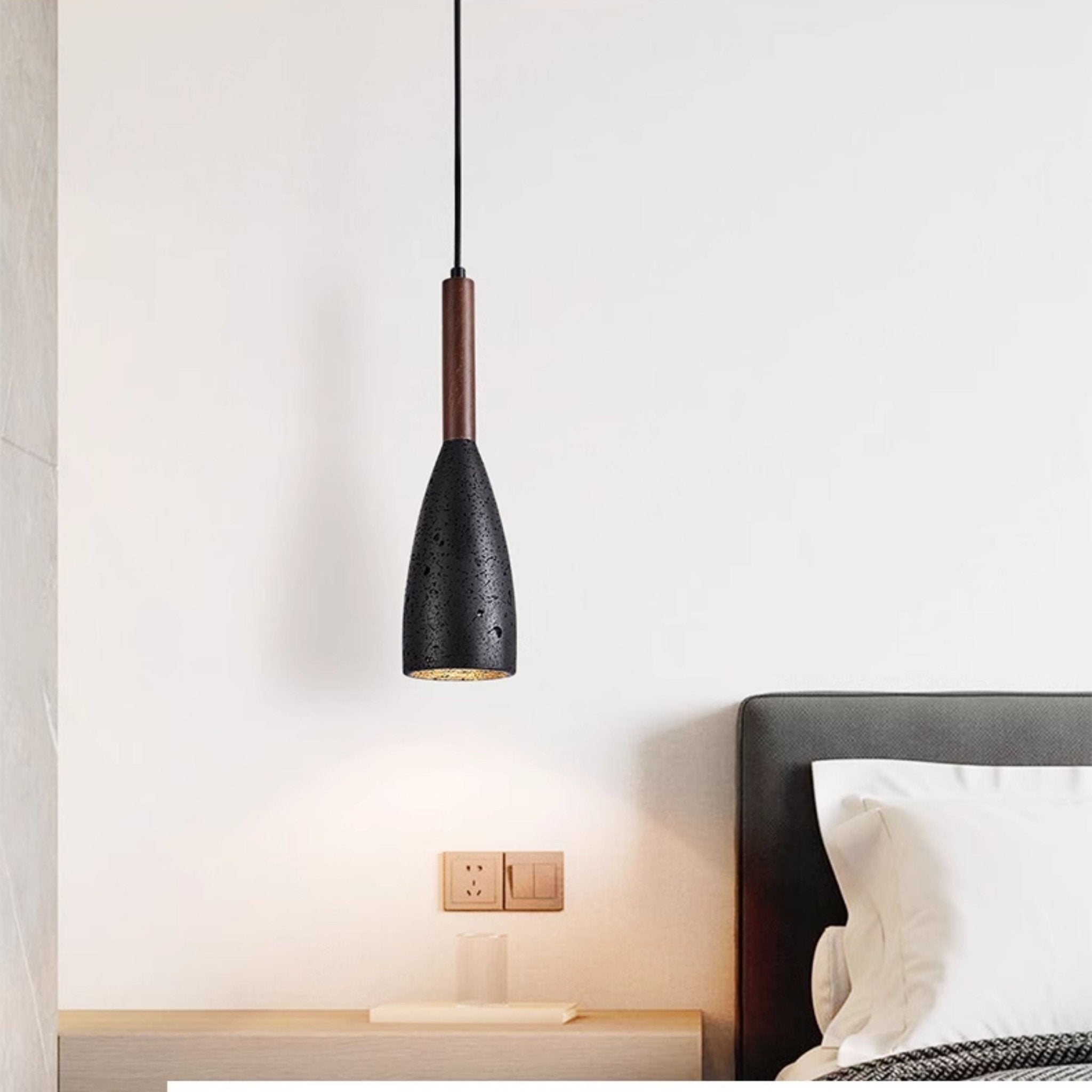 Suspension moderne Balder en Travertin jaune et noyer