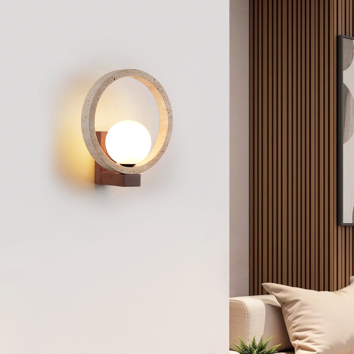 Applique murale moderne Wes en Travertin jaune et noyer
