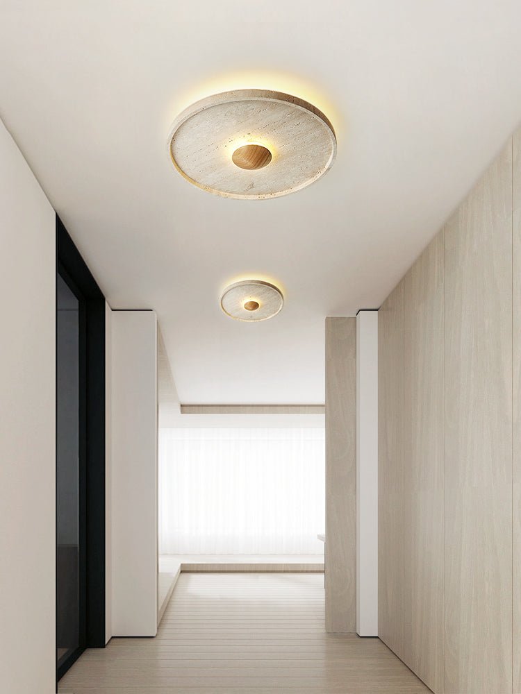 Plafonnier moderne Miko en Travertin jaune et bois