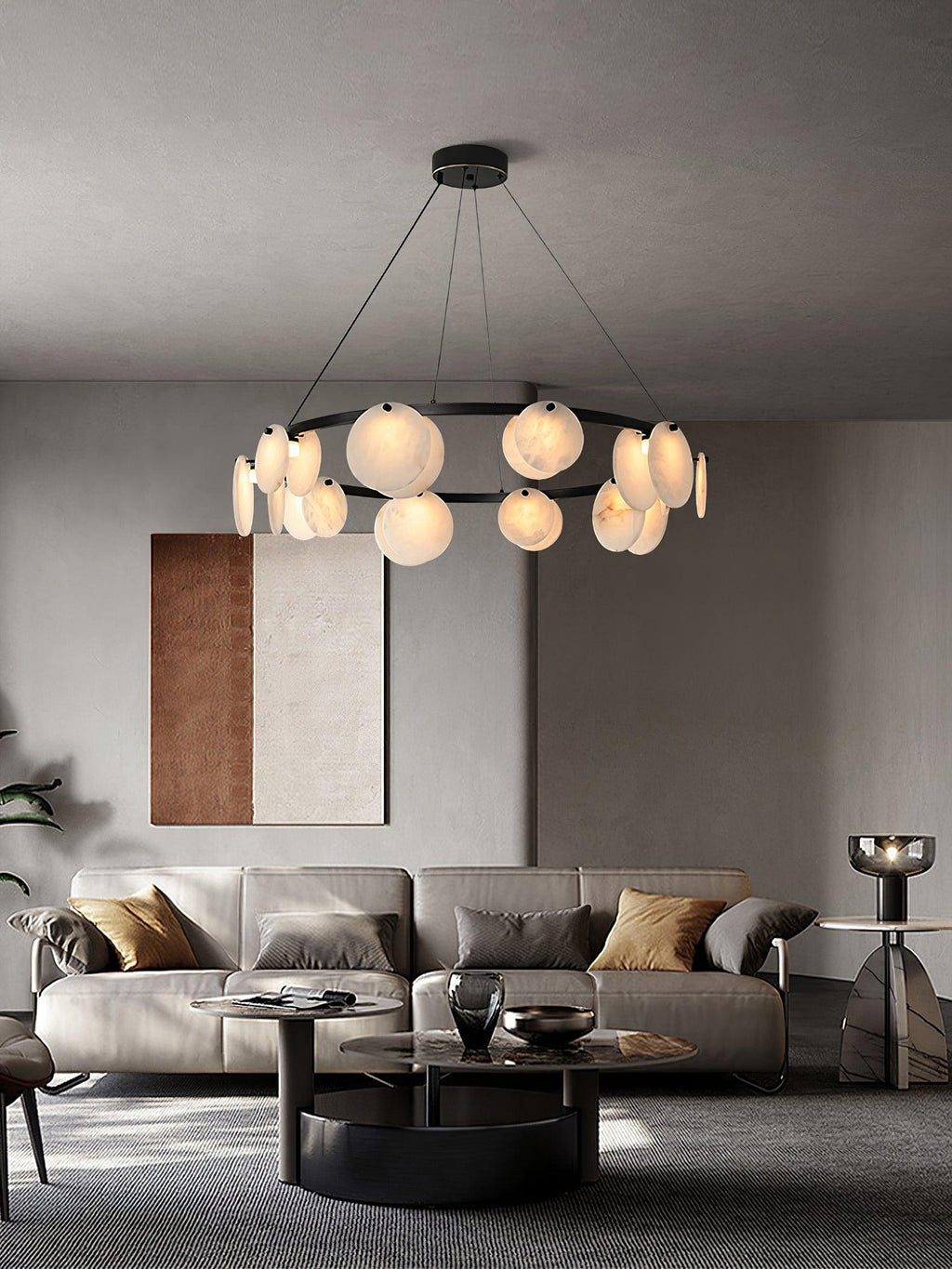 Lustre moderne Tobbe en Albâtre Noir et blanc