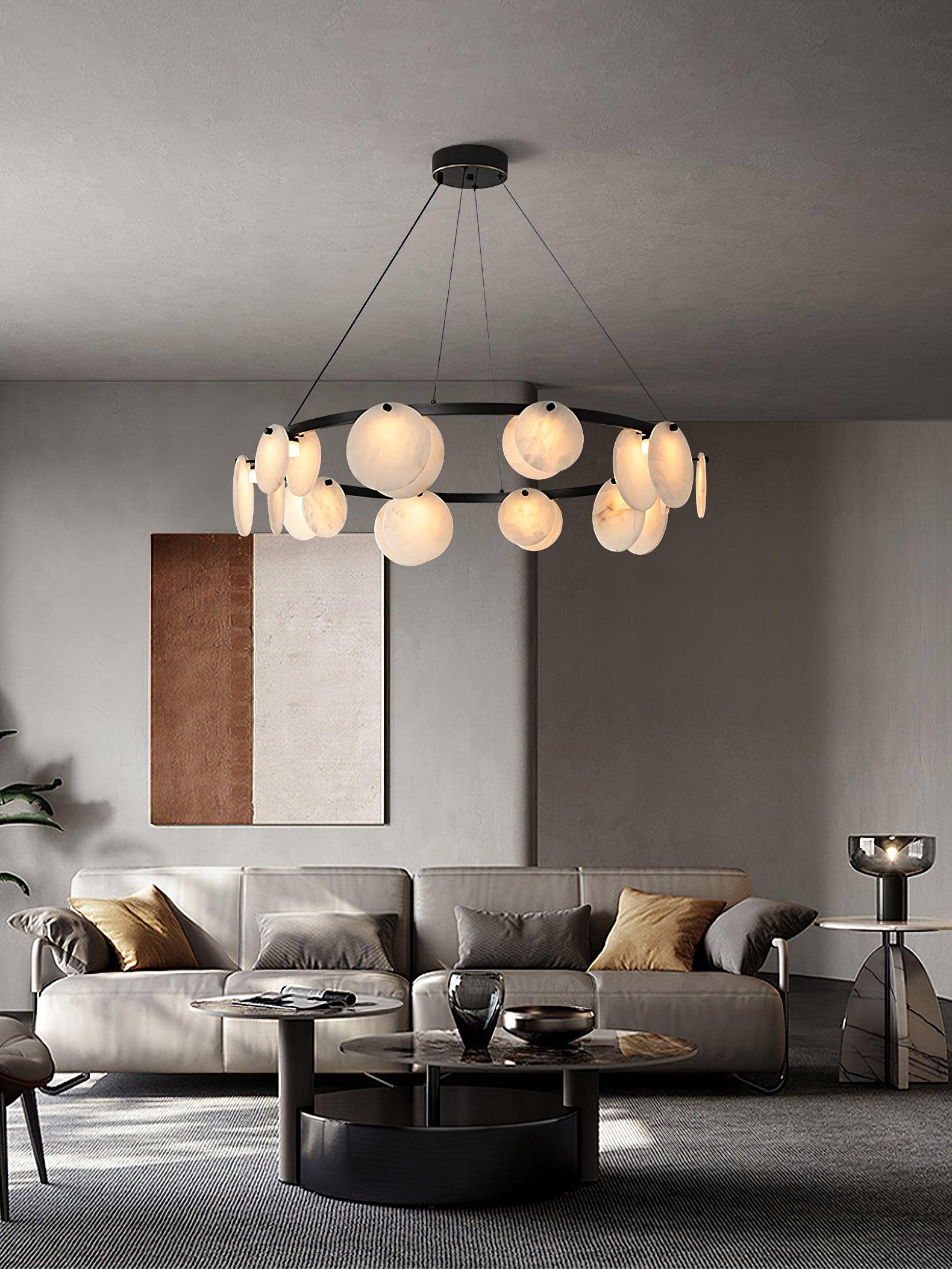 Lustre moderne Tobbe en Albâtre Laiton et blanc