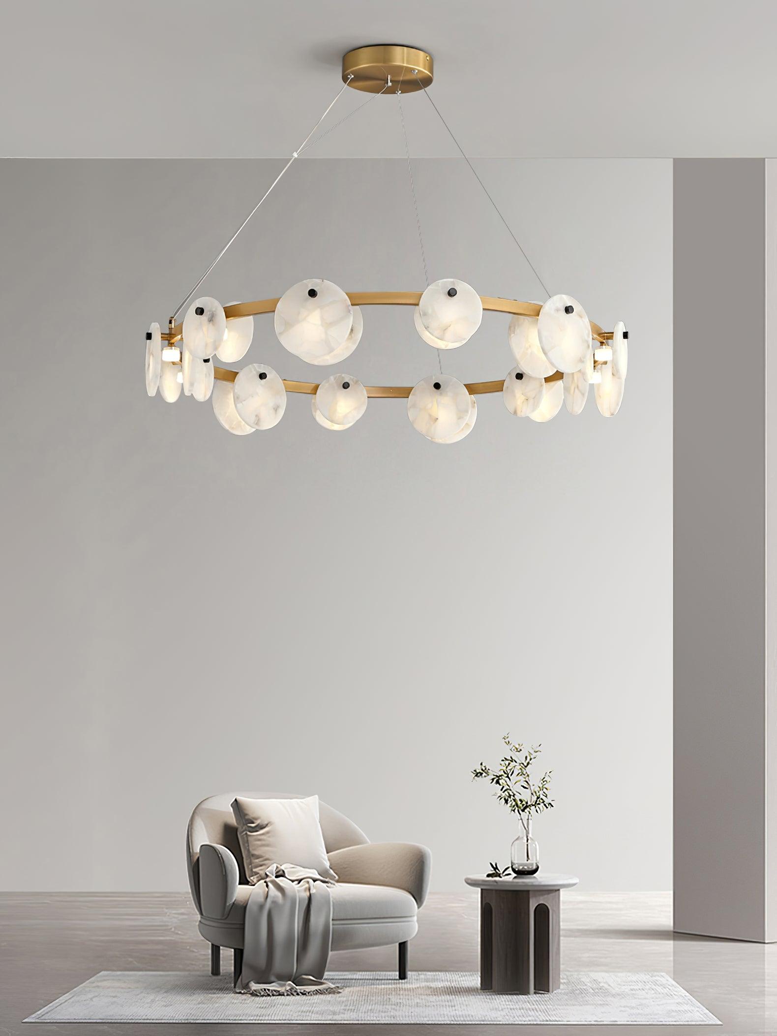 Lustre moderne Tobbe en Albâtre Laiton et blanc
