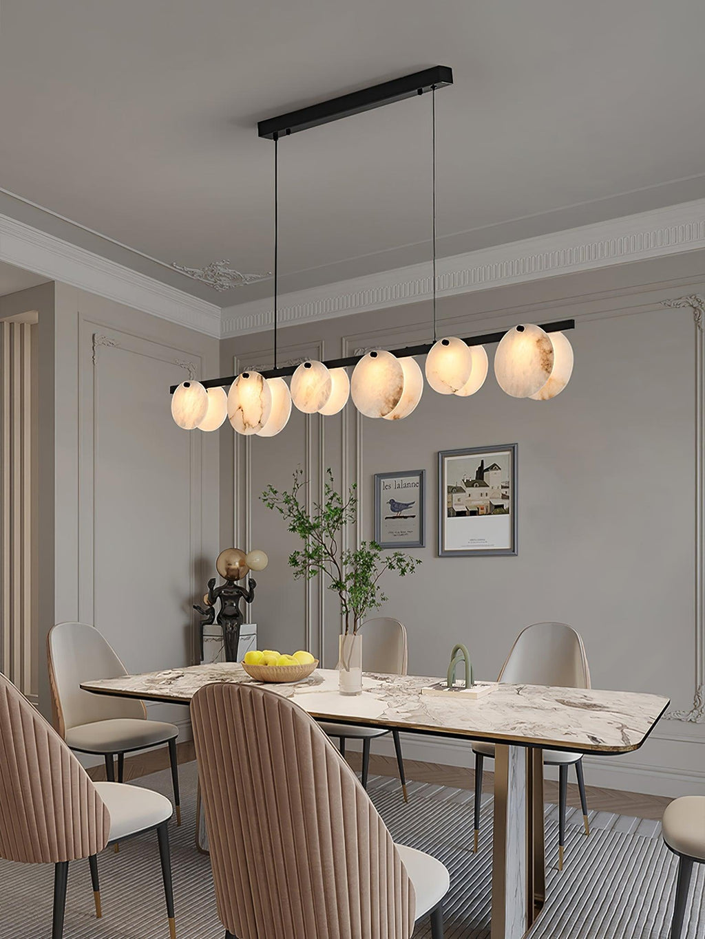 Lustre moderne Enar en Albâtre Laiton et blanc