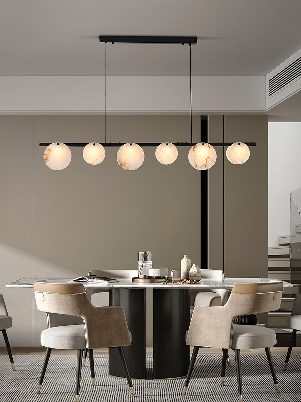 Lustre moderne Enar en Albâtre Laiton et blanc