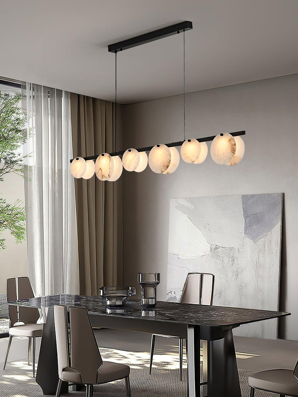 Lustre moderne Enar en Albâtre Noir et blanc