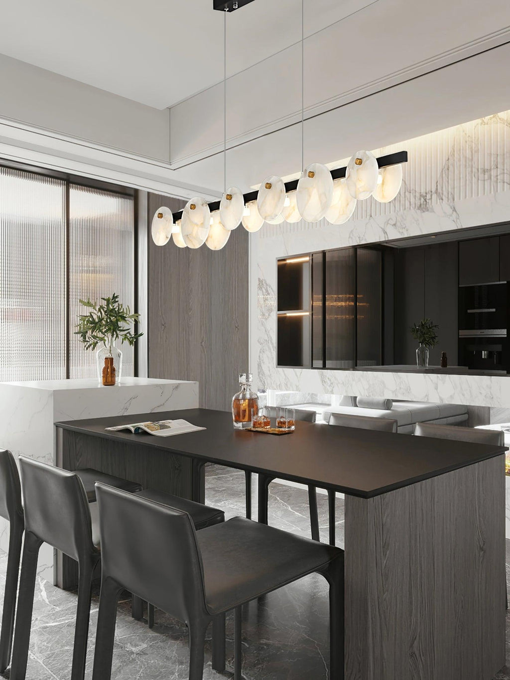 Lustre moderne Enar en Albâtre Noir et blanc