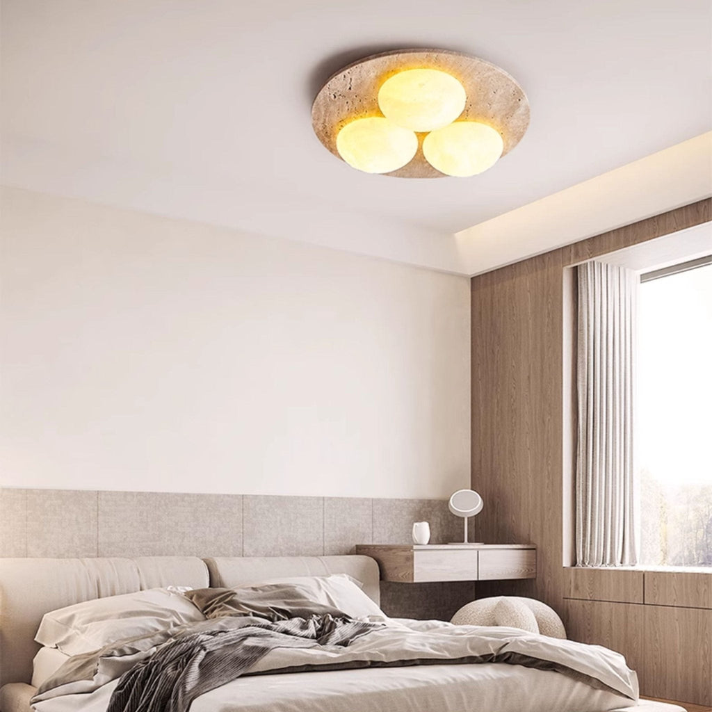 Plafonnier moderne Thorleif en Travertin jaune et blanc