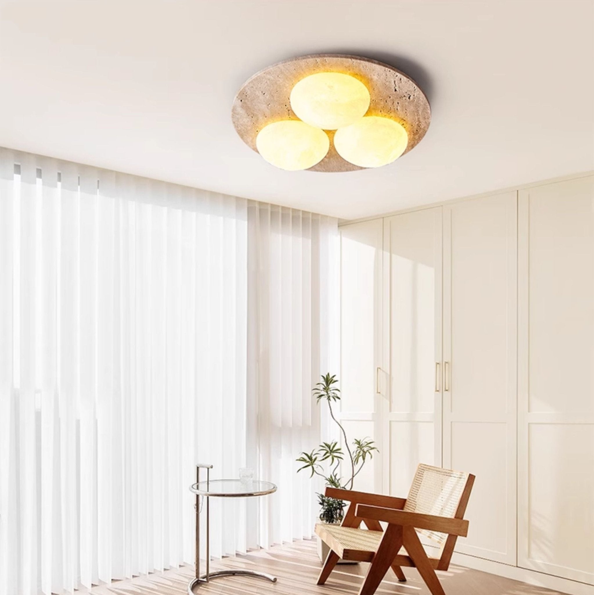 Plafonnier moderne Thorleif en Travertin jaune et blanc