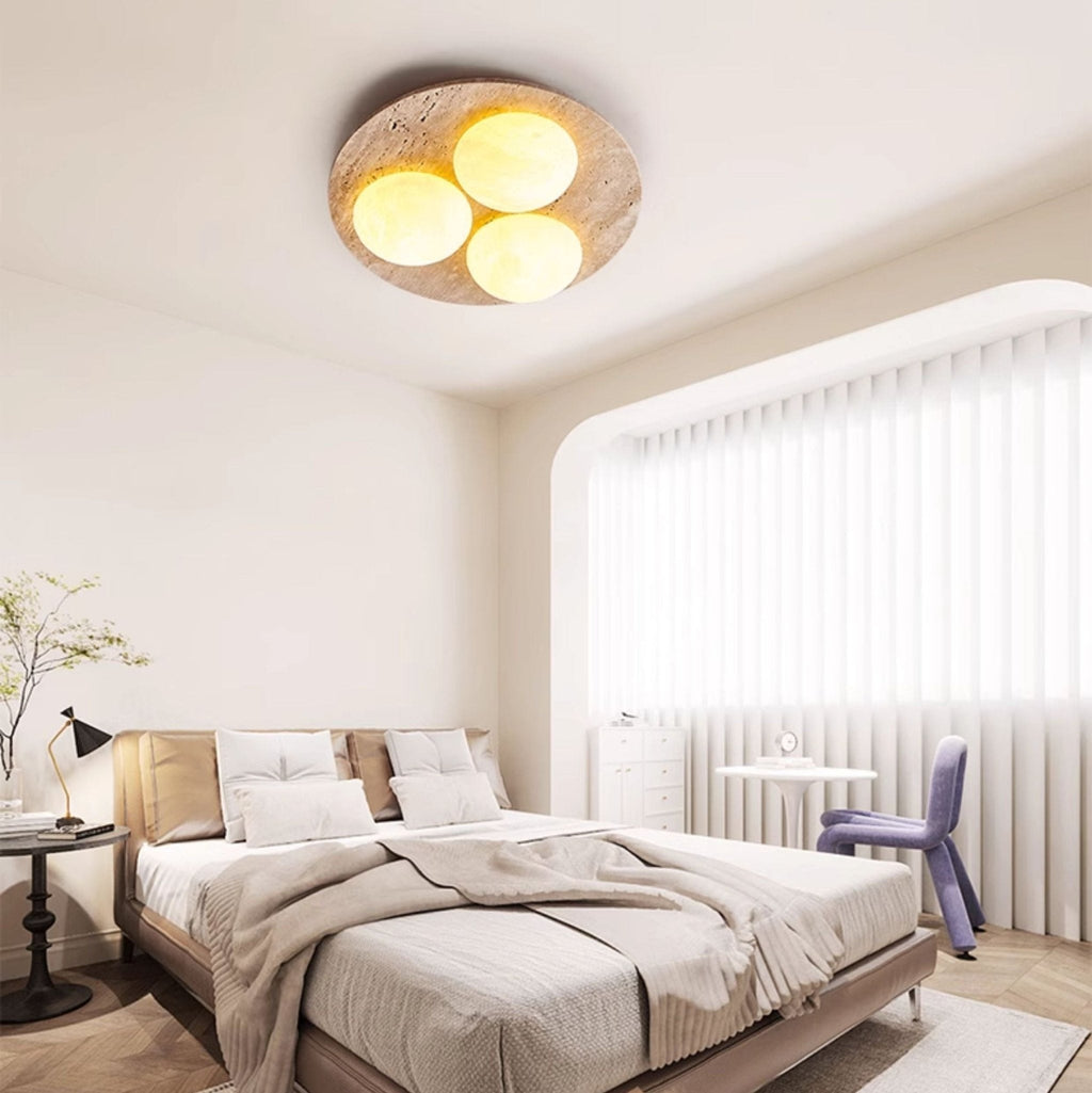 Plafonnier moderne Thorleif en Travertin jaune et blanc
