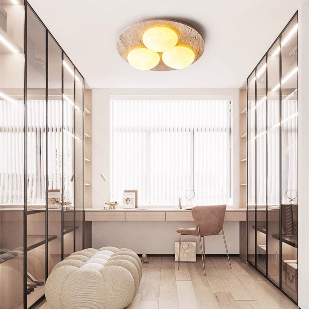 Plafonnier moderne Thorleif en Travertin jaune et blanc