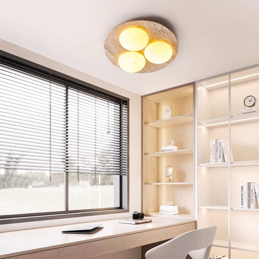 Plafonnier moderne Thorleif en Travertin jaune et blanc