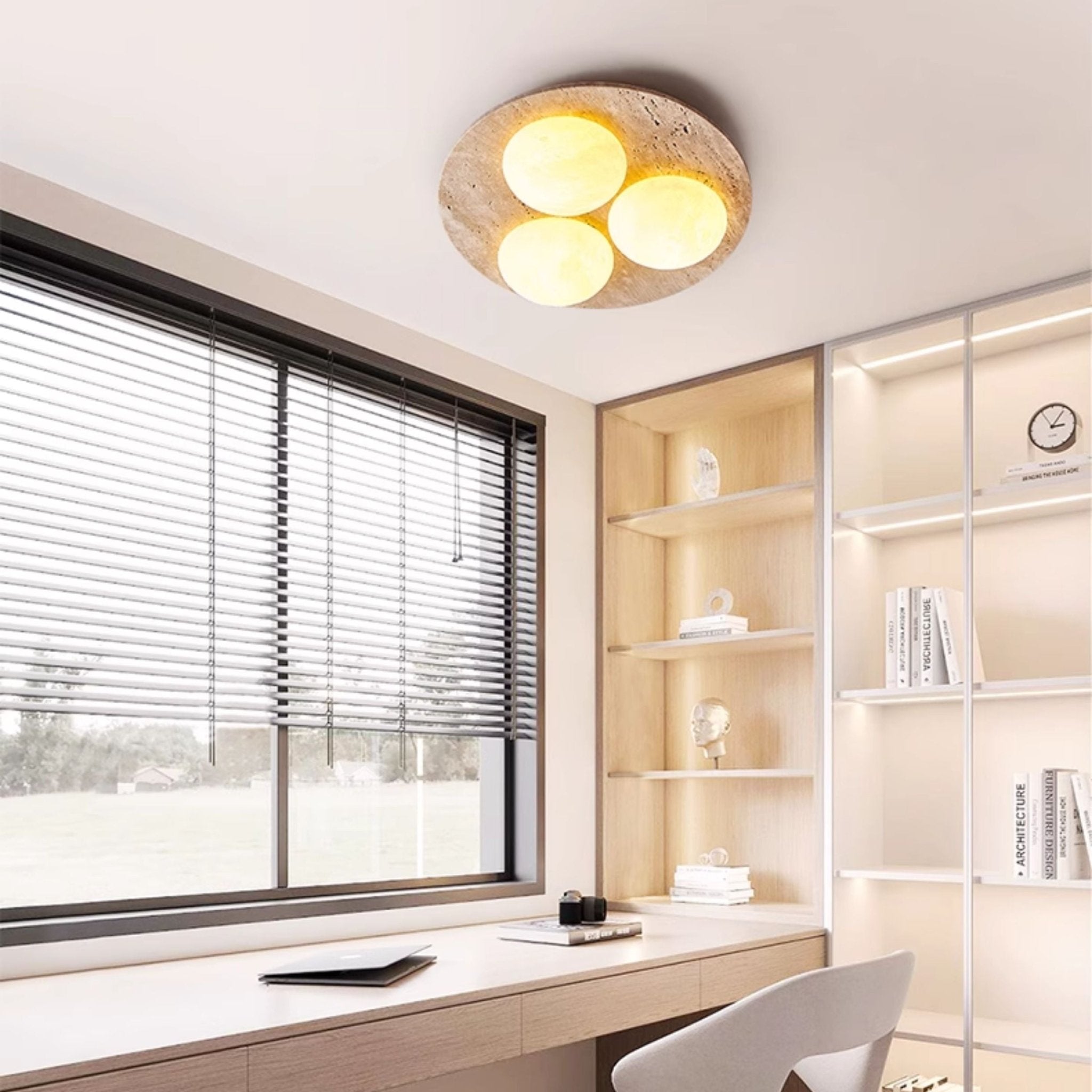 Plafonnier moderne Thorleif en Travertin jaune et blanc