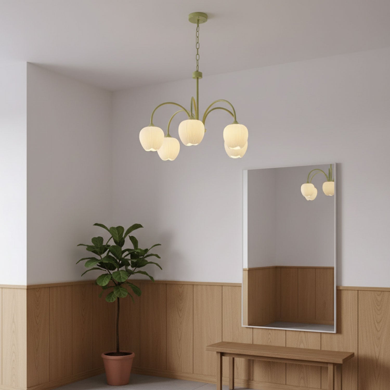 Lustre moderne Gilroy en Matcha et blanc verre