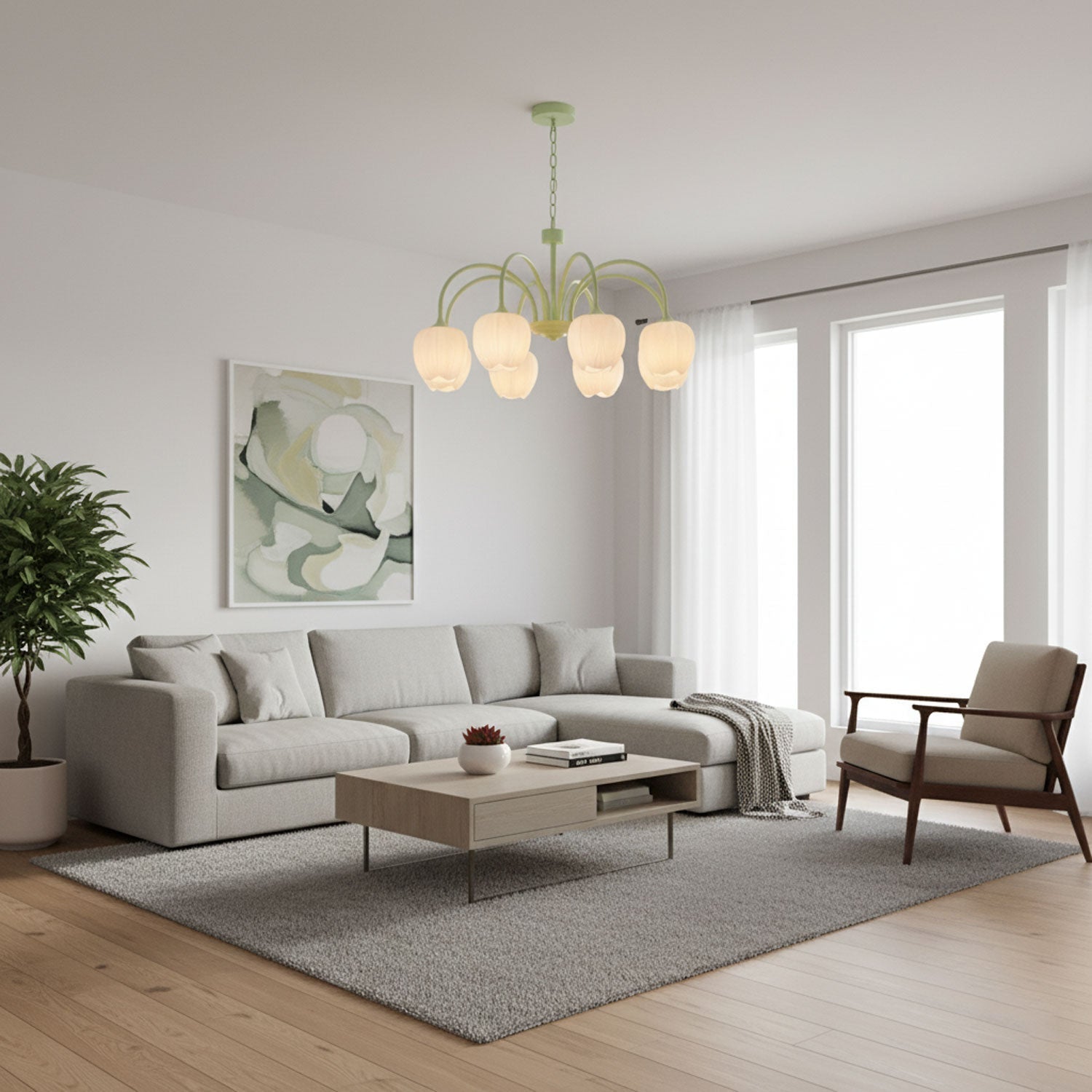 Lustre moderne Gilroy en Matcha et blanc verre