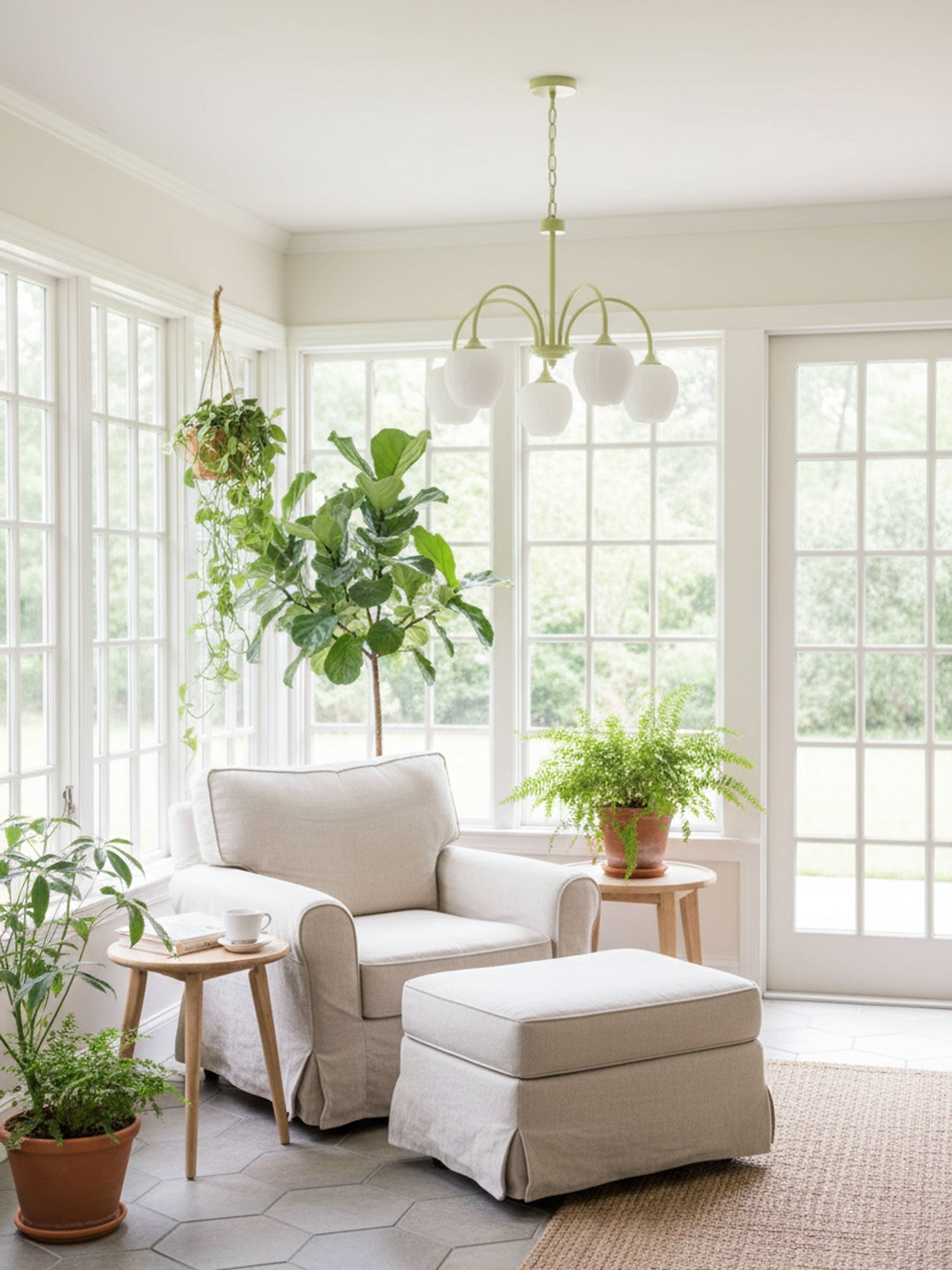 Lustre moderne Gilroy en Matcha et blanc verre