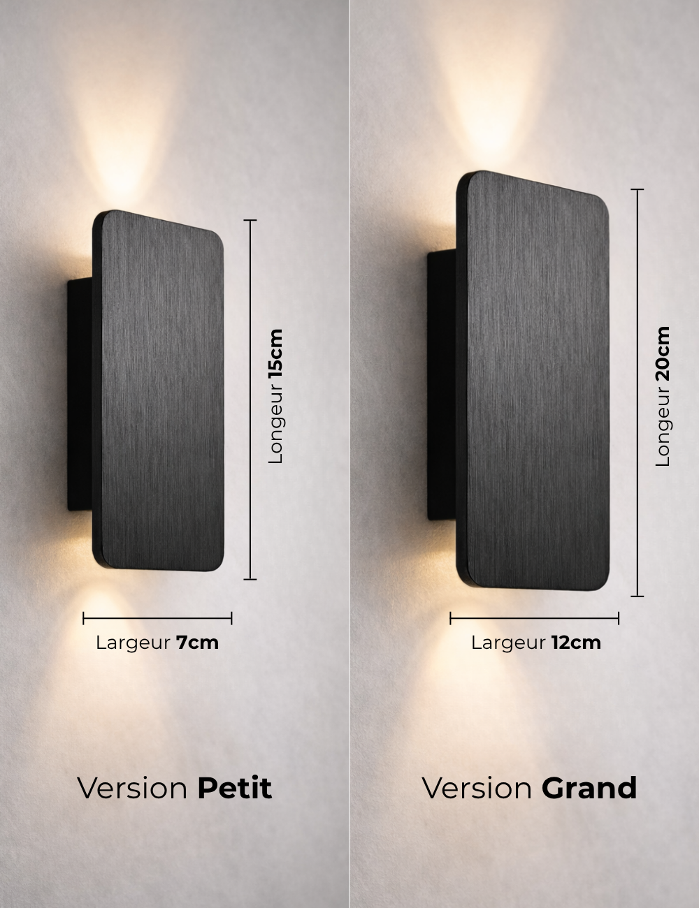 Applique Murale LED Rectangle en Métal Noir