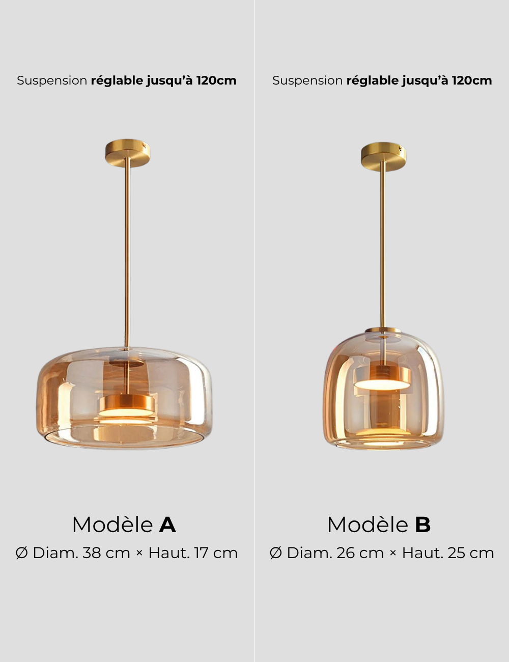 Suspension moderne Earle en verre Doré et ambre