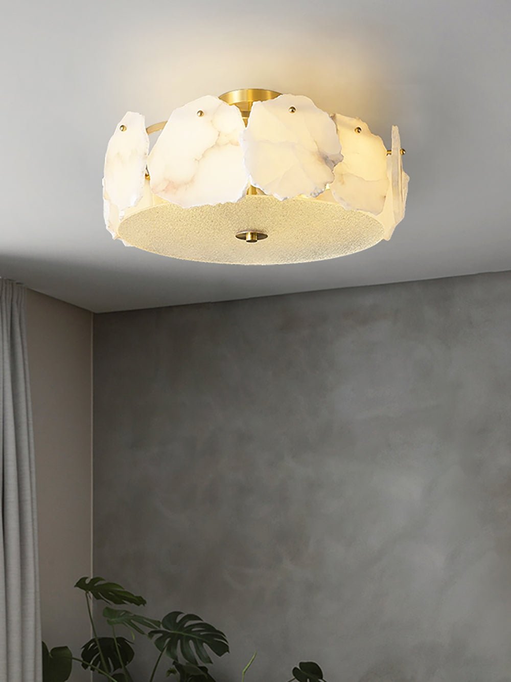 Plafonnier moderne Jarred en Albâtre Cuivre et blanc