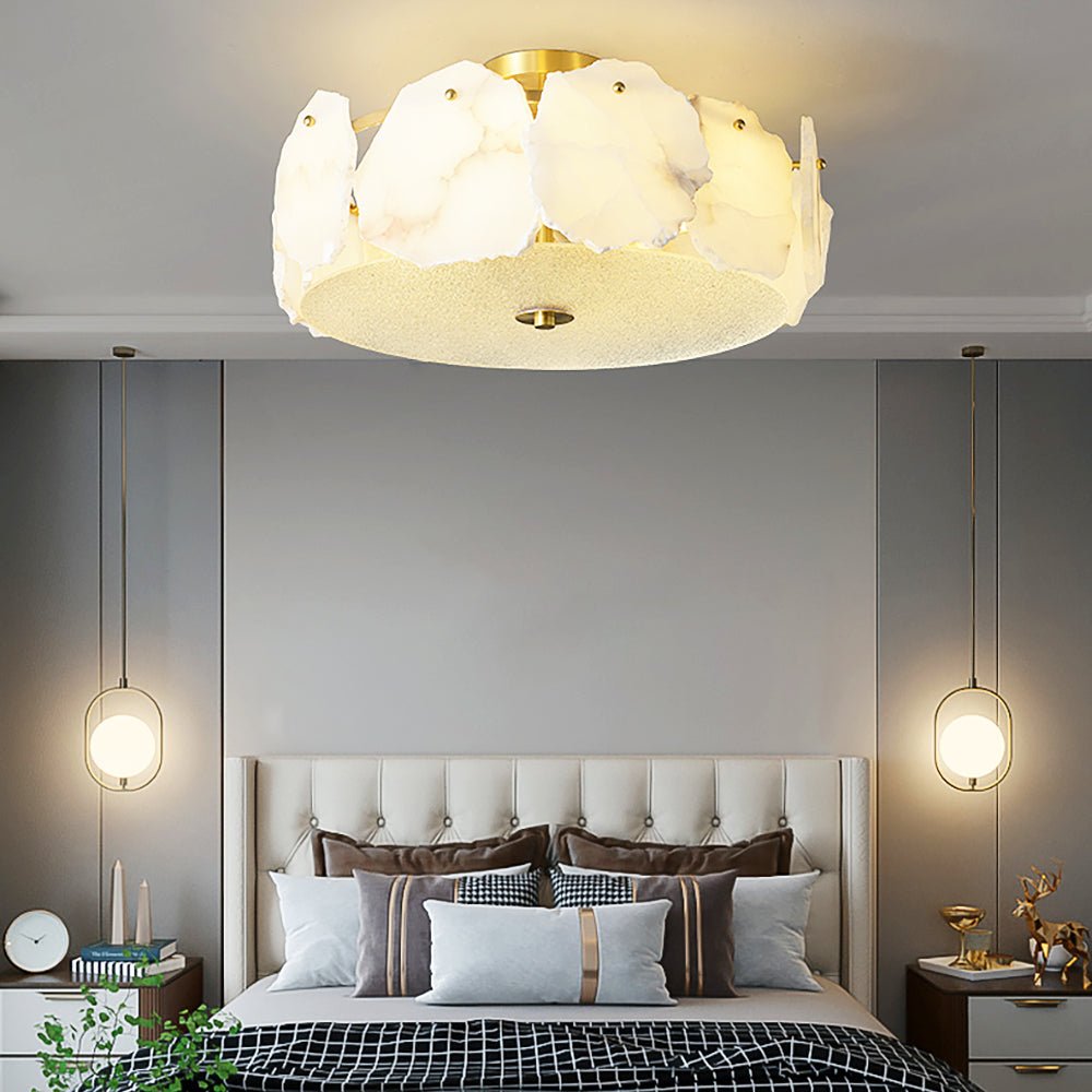 Plafonnier moderne Jarred en Albâtre Cuivre et blanc