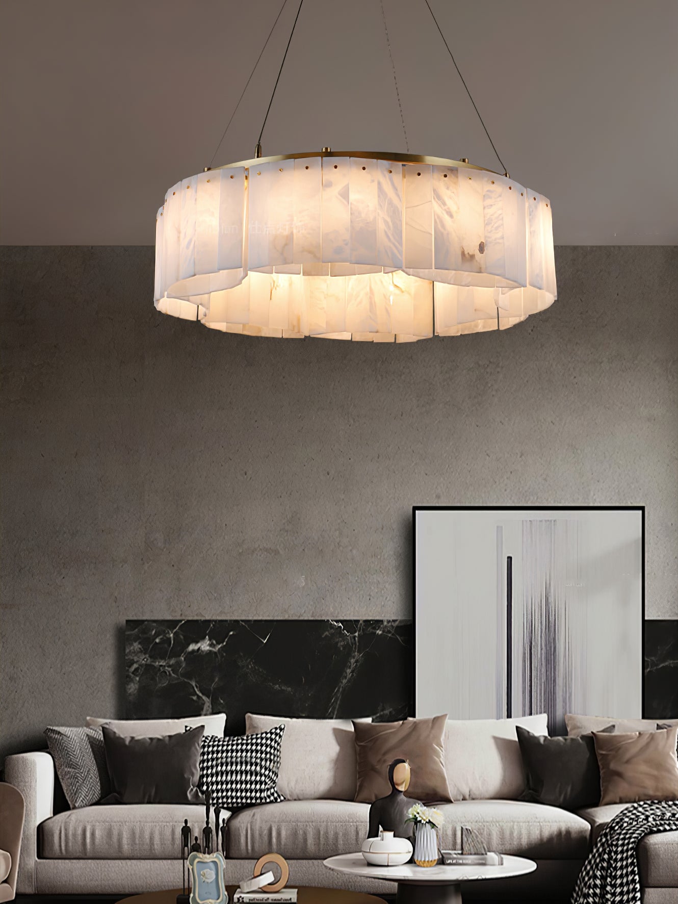 Lustre moderne Hold en Albâtre Or et blanc