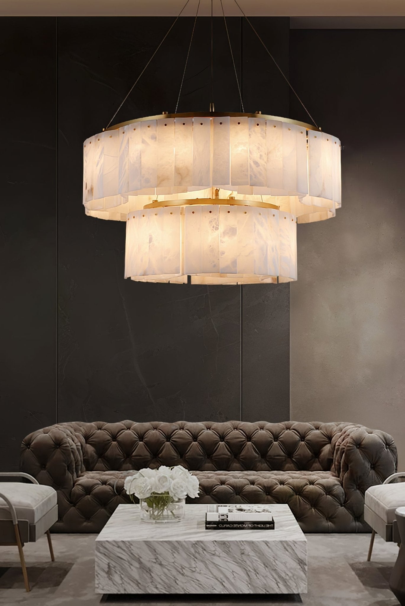 Lustre moderne Hold en Albâtre Or et blanc