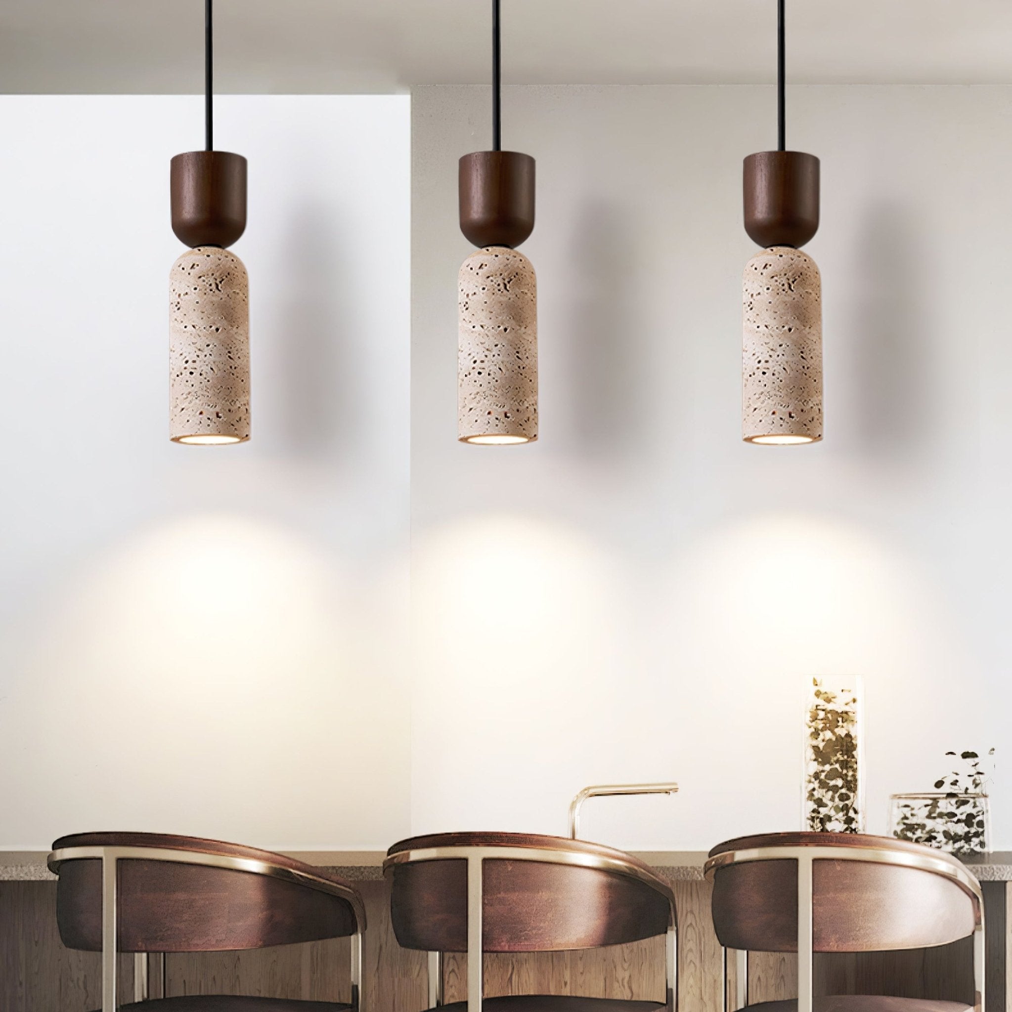 Suspension moderne Edd en Noyer bois et travertin jaune