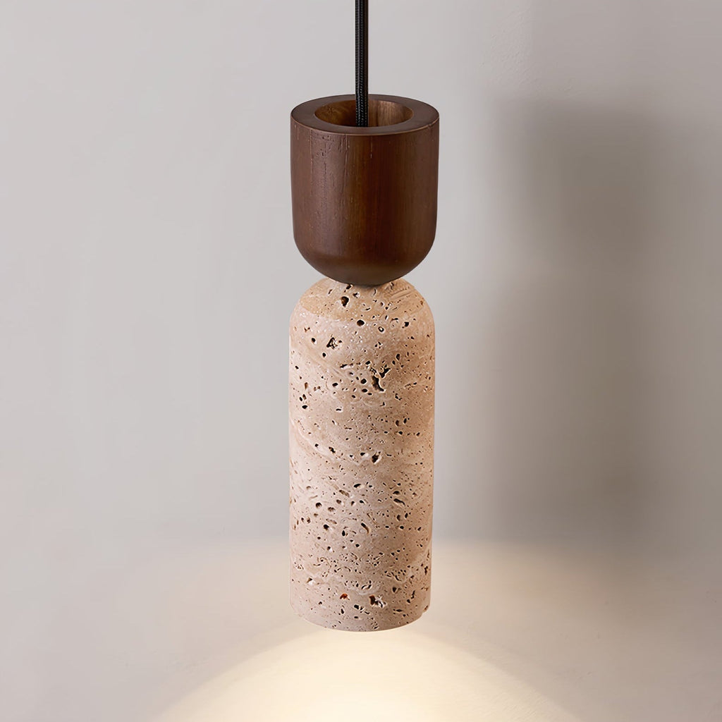 Suspension moderne Edd en Noyer bois et travertin jaune