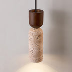 Suspension moderne Edd en Noyer bois et travertin jaune