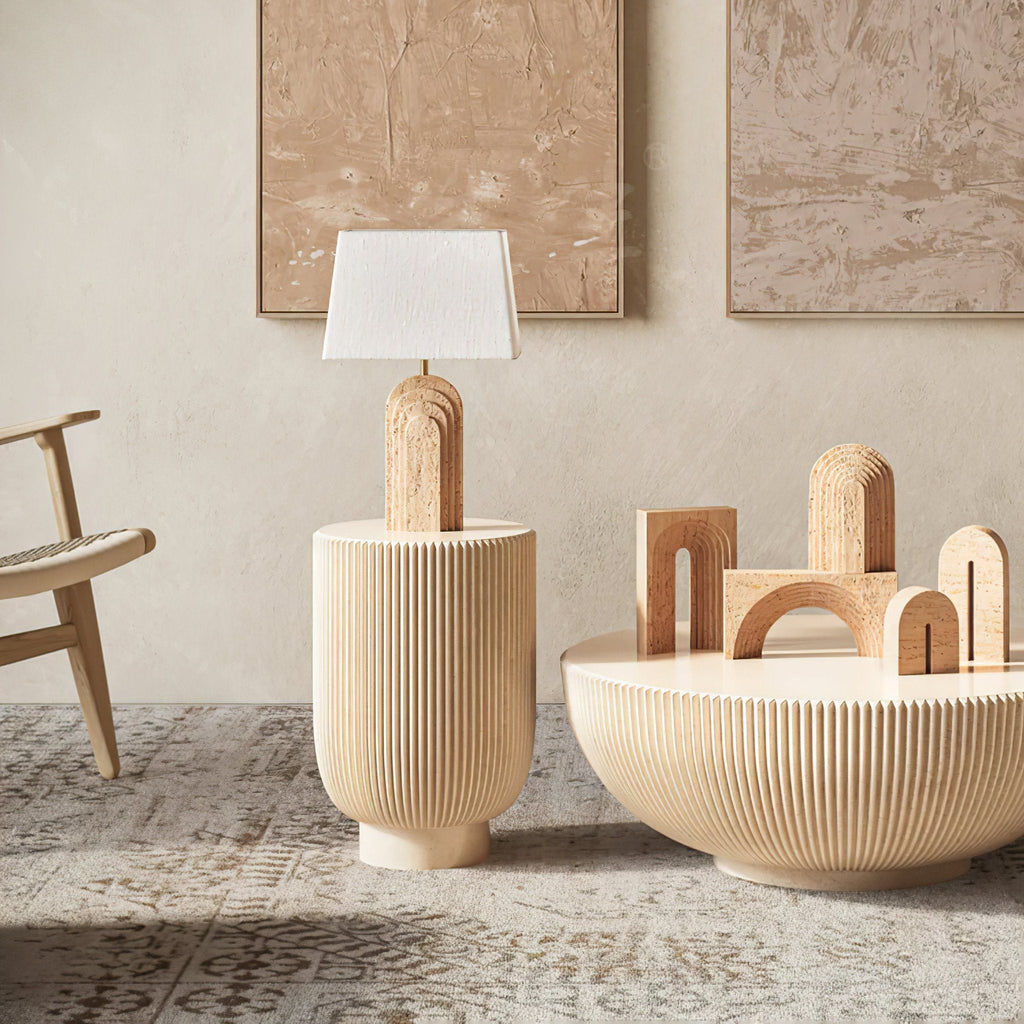 Lampe à poser moderne Lev en Travertin jaune et blanc