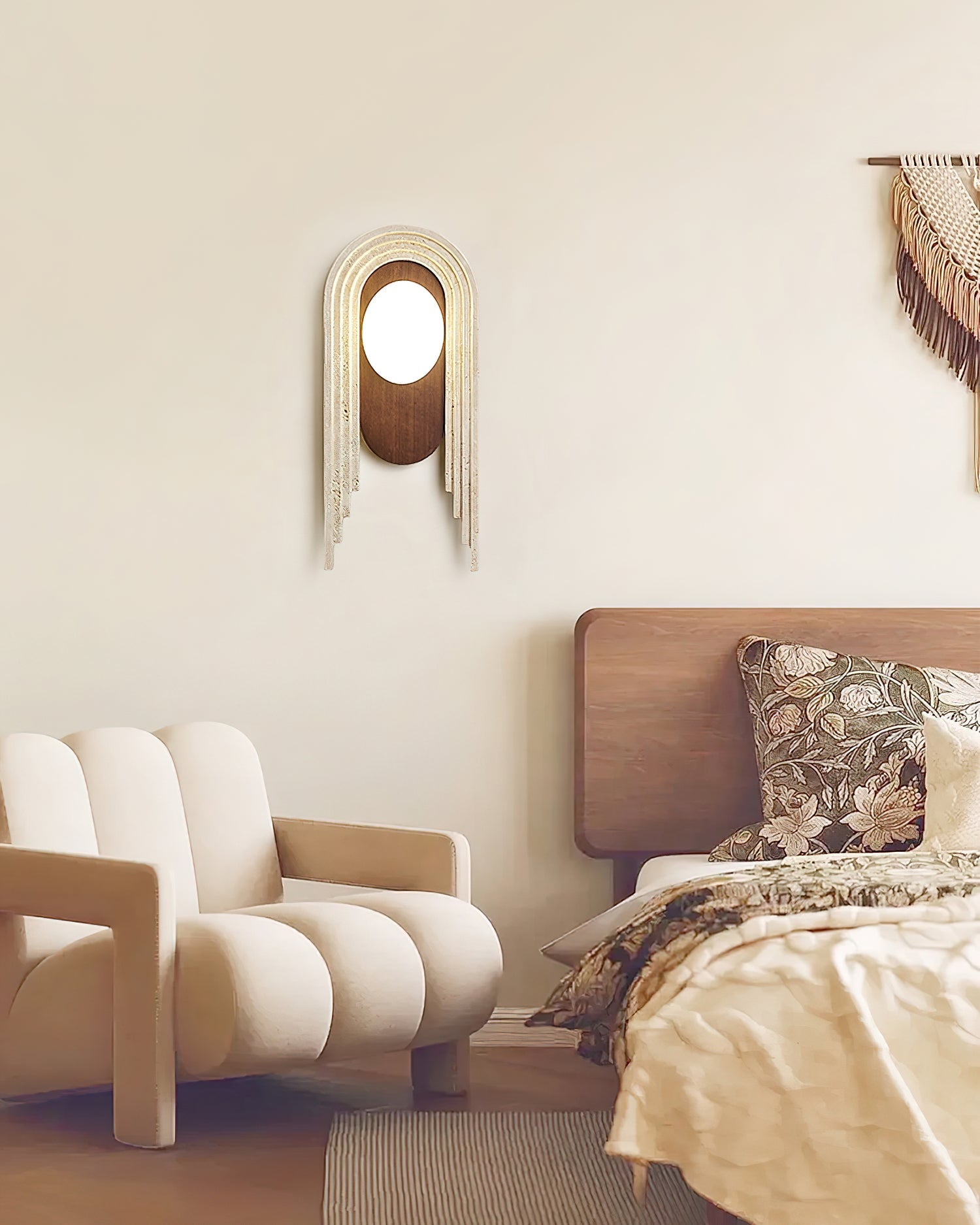 Applique murale moderne Valur en Travertin Foncé noyer et beige