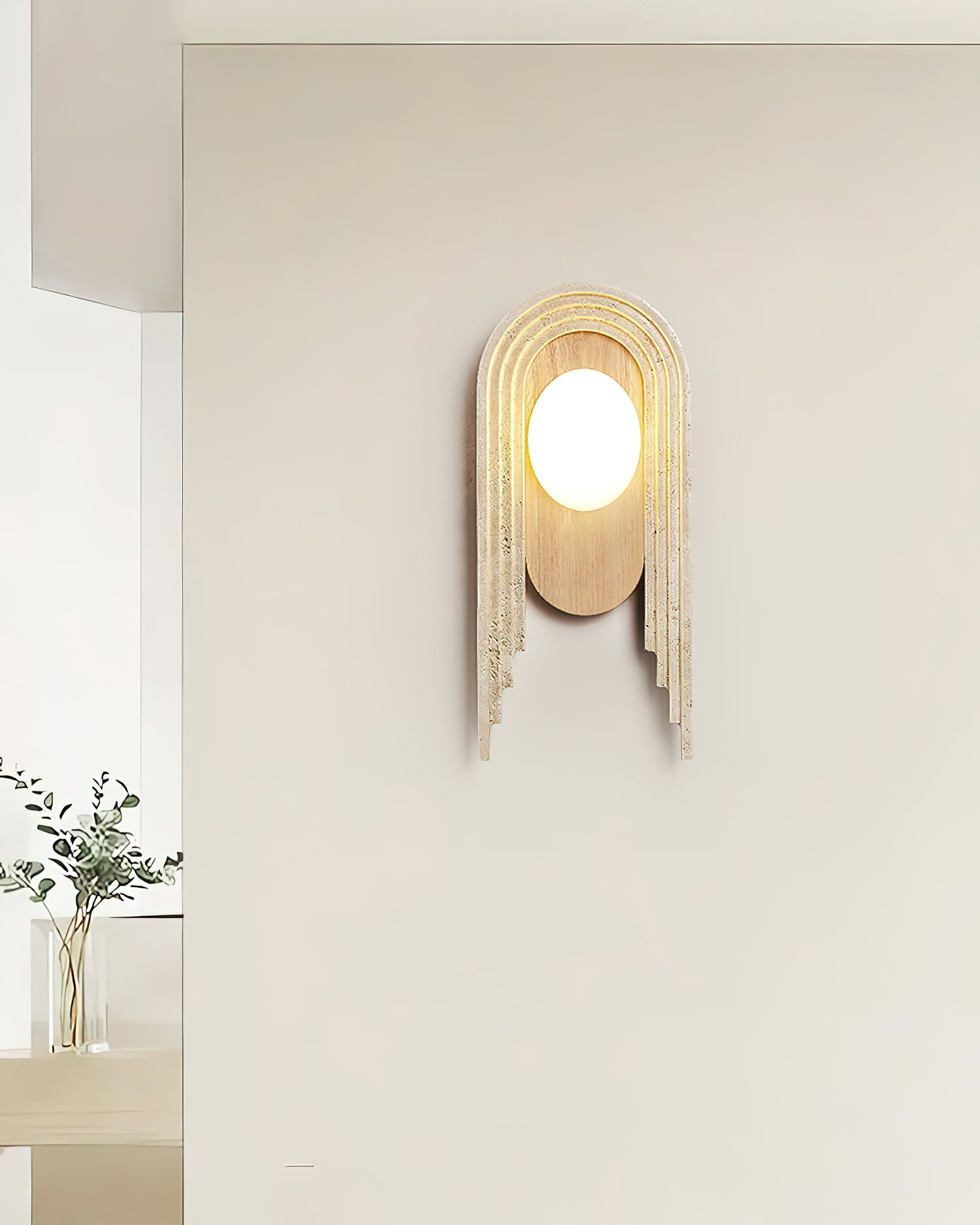 Applique murale moderne Valur en Travertin Bois et beige