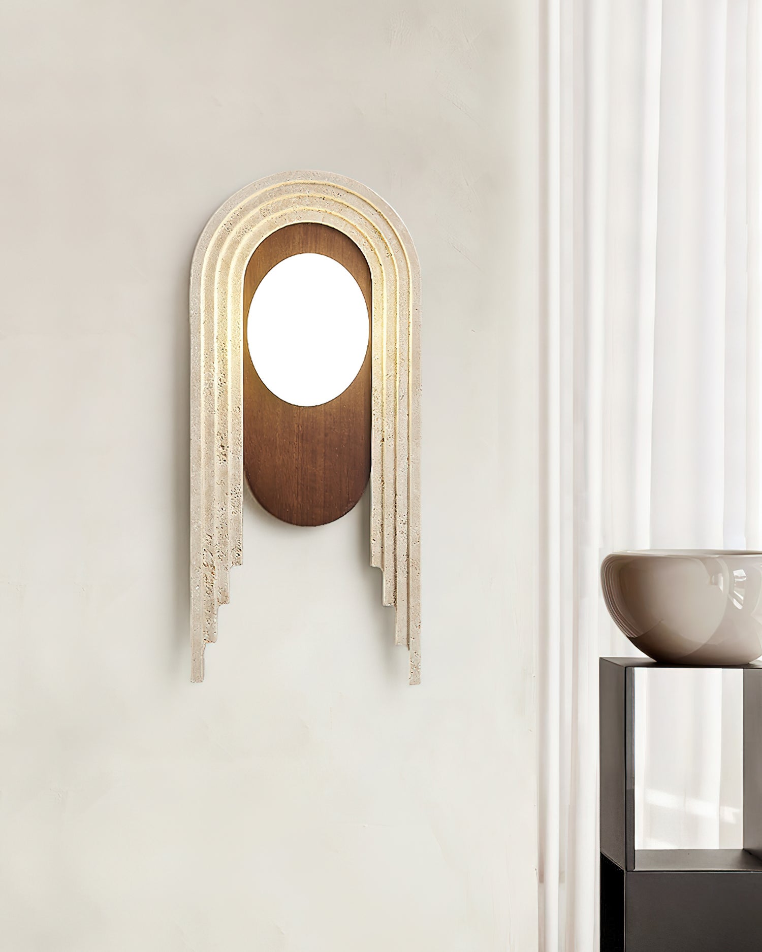 Applique murale moderne Valur en Travertin Bois et beige