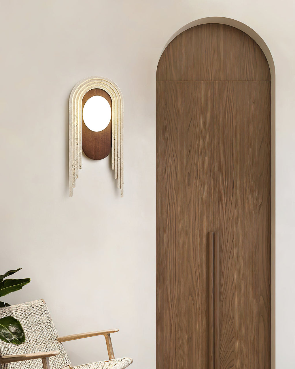 Applique murale moderne Valur en Travertin Bois et beige