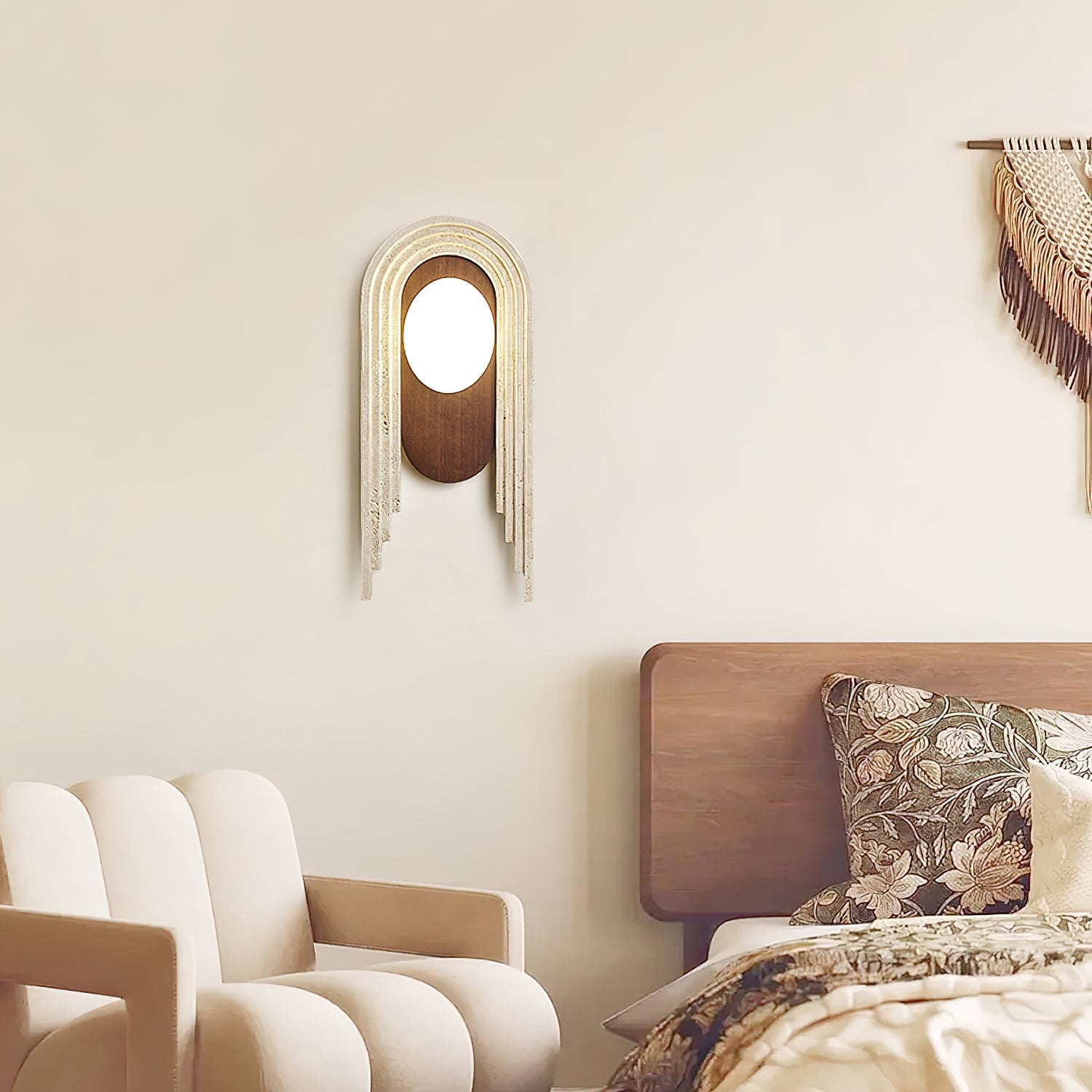 Applique murale moderne Valur en Travertin Bois et beige