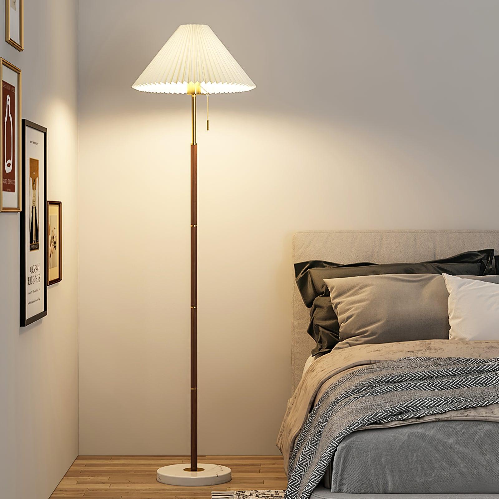 Lampadaire moderne Oluf en Métal, Tissu, Marbre Noyer et blanc