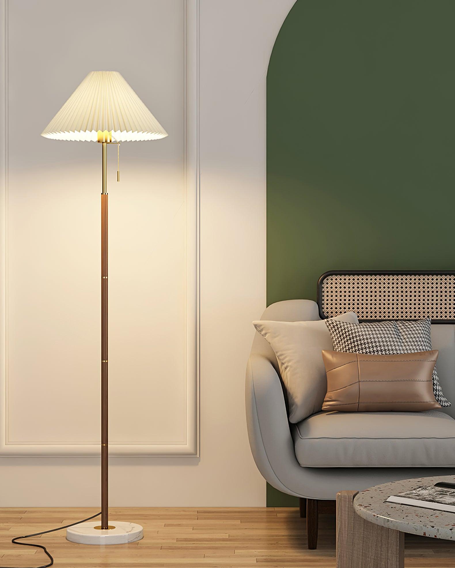 Lampadaire moderne Oluf en Métal, Tissu, Marbre Noyer et blanc