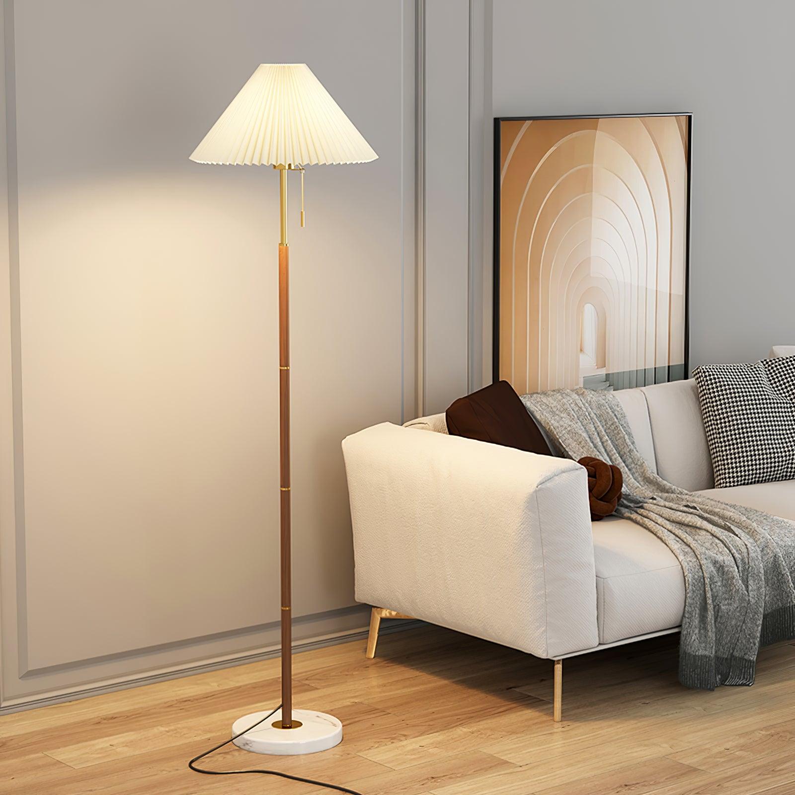 Lampadaire moderne Oluf en Métal, Tissu, Marbre Noyer et blanc