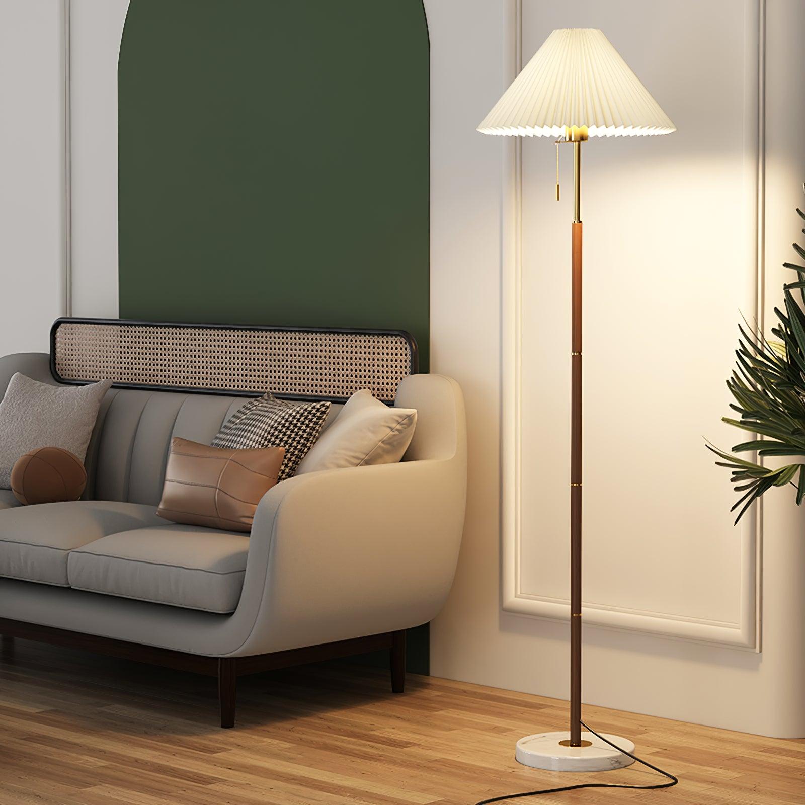 Lampadaire moderne Oluf en Métal, Tissu, Marbre Noyer et blanc