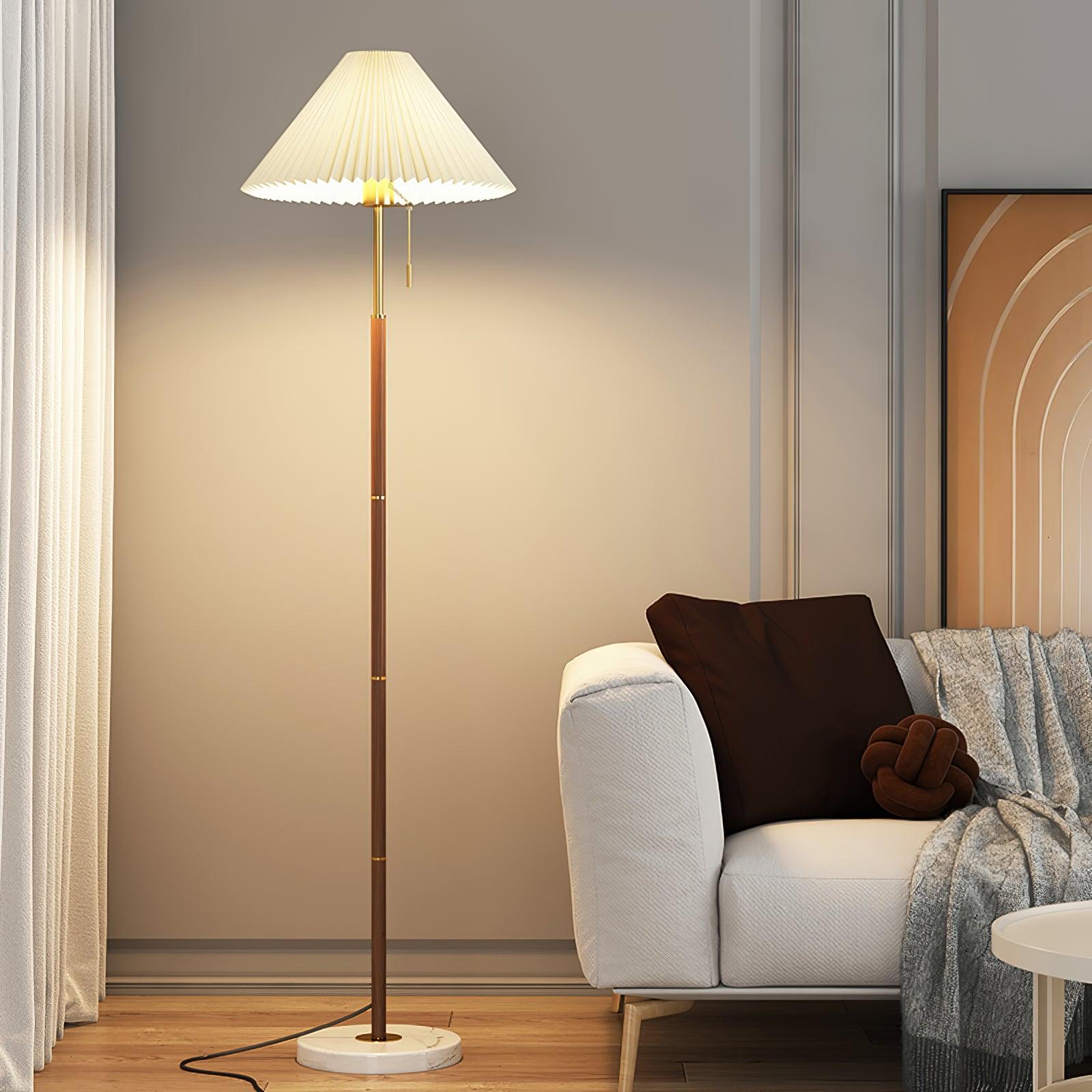 Lampadaire moderne Oluf en Métal, Tissu, Marbre Noyer et blanc