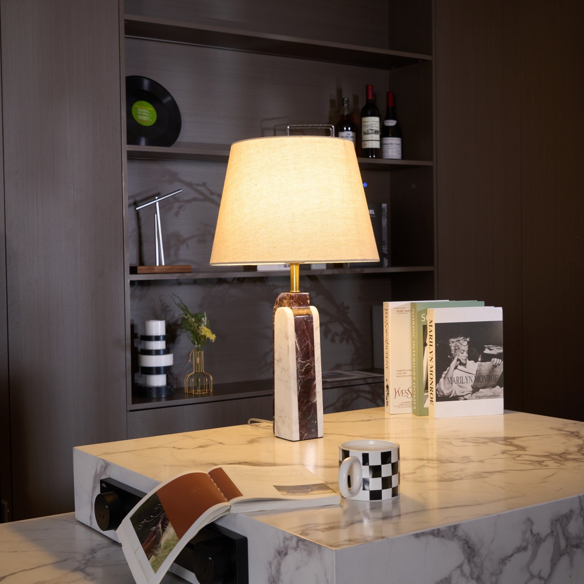 Lampe à poser moderne Steg en Foncé violet et blanc marbre