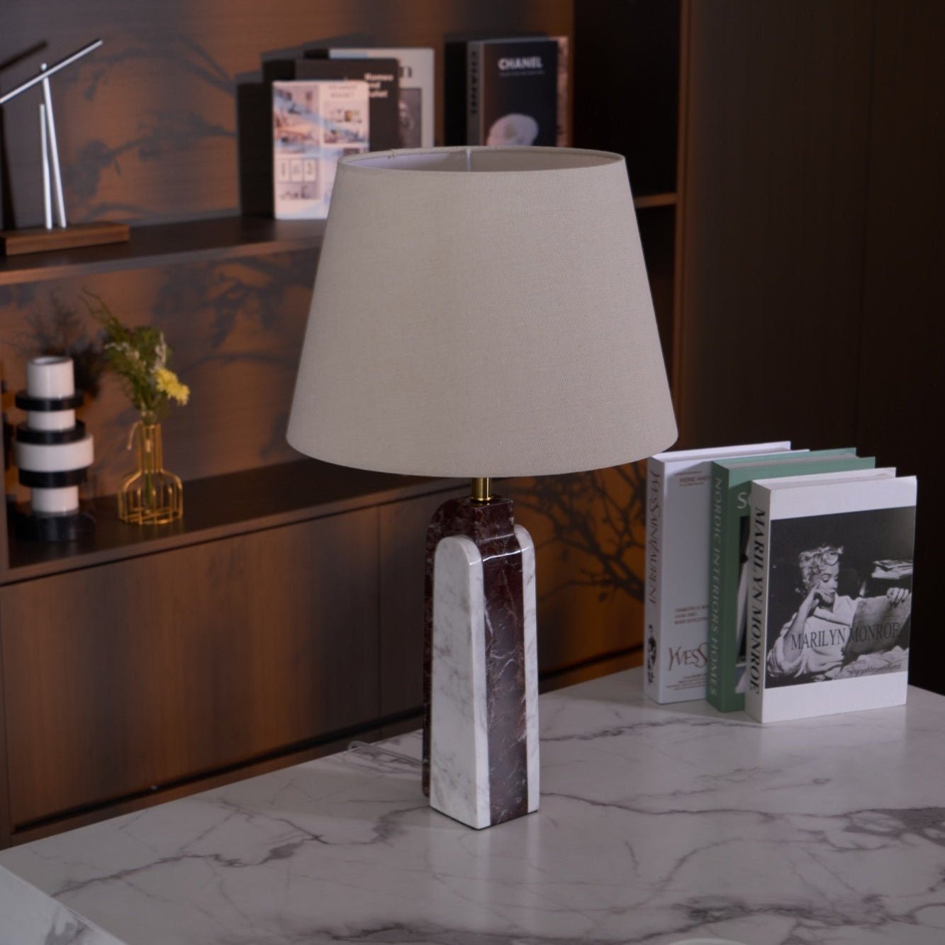 Lampe à poser moderne Steg en Foncé violet marbre