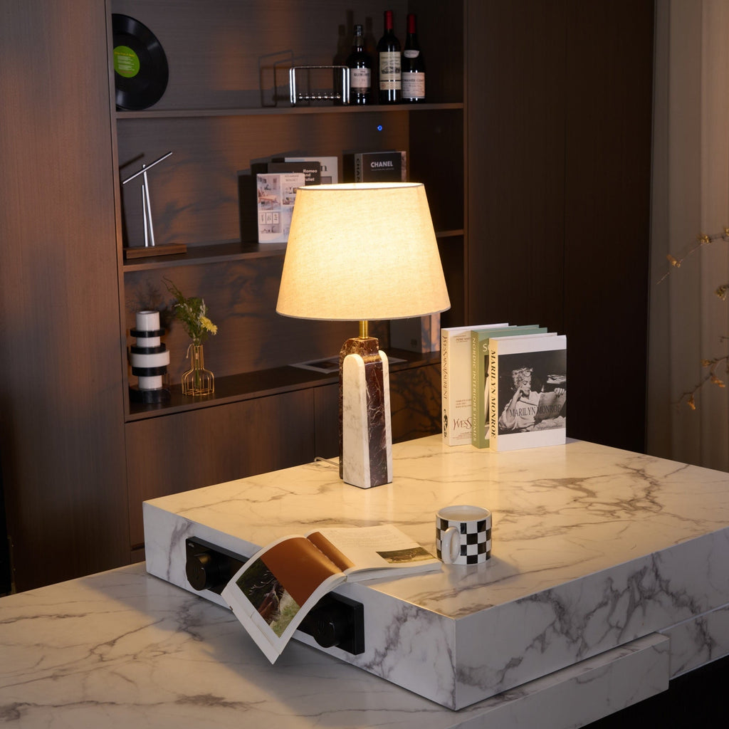 Lampe à poser moderne Steg en Foncé violet et blanc marbre