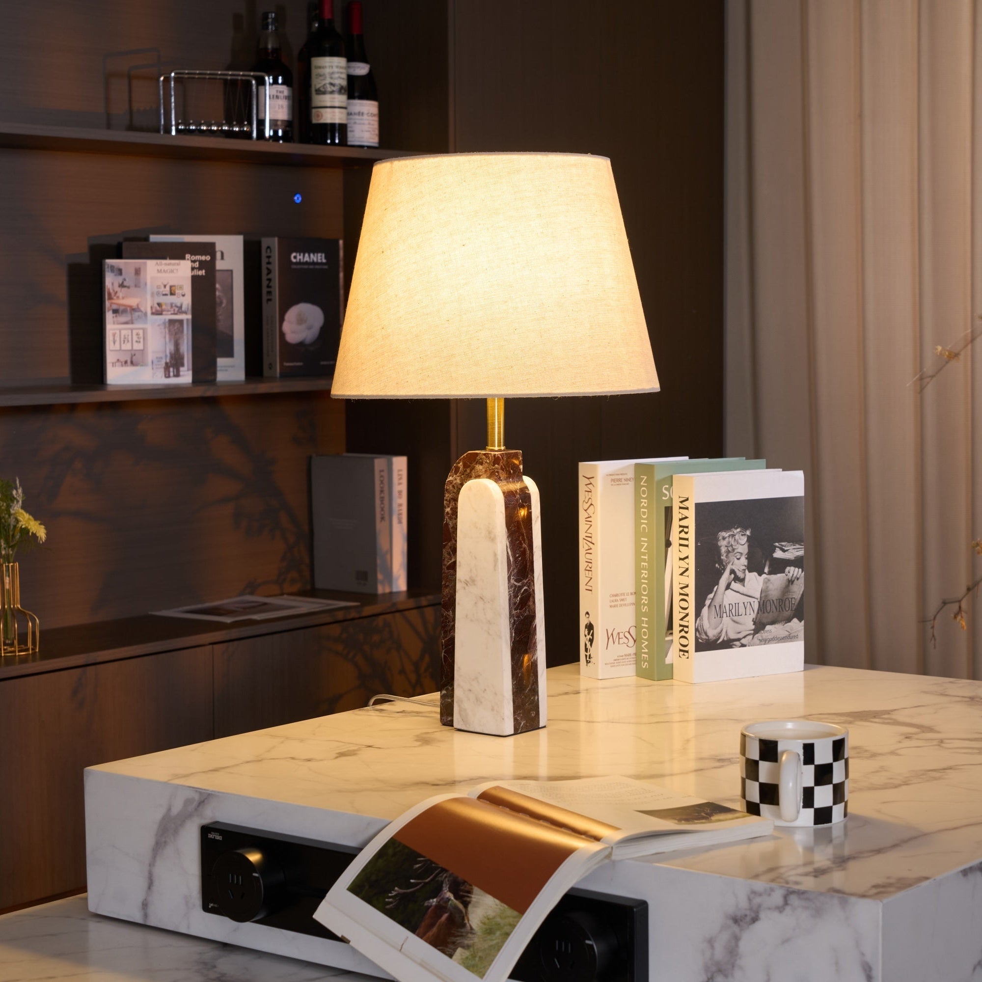 Lampe à poser moderne Steg en Foncé violet et blanc marbre
