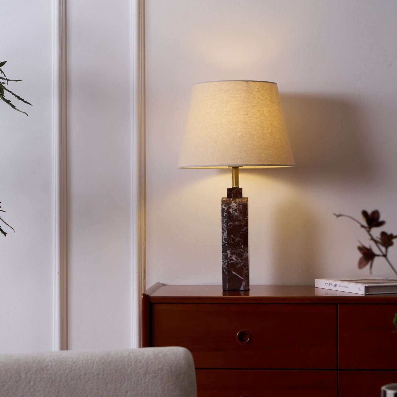 Lampe à poser moderne Steg en Foncé violet et blanc marbre