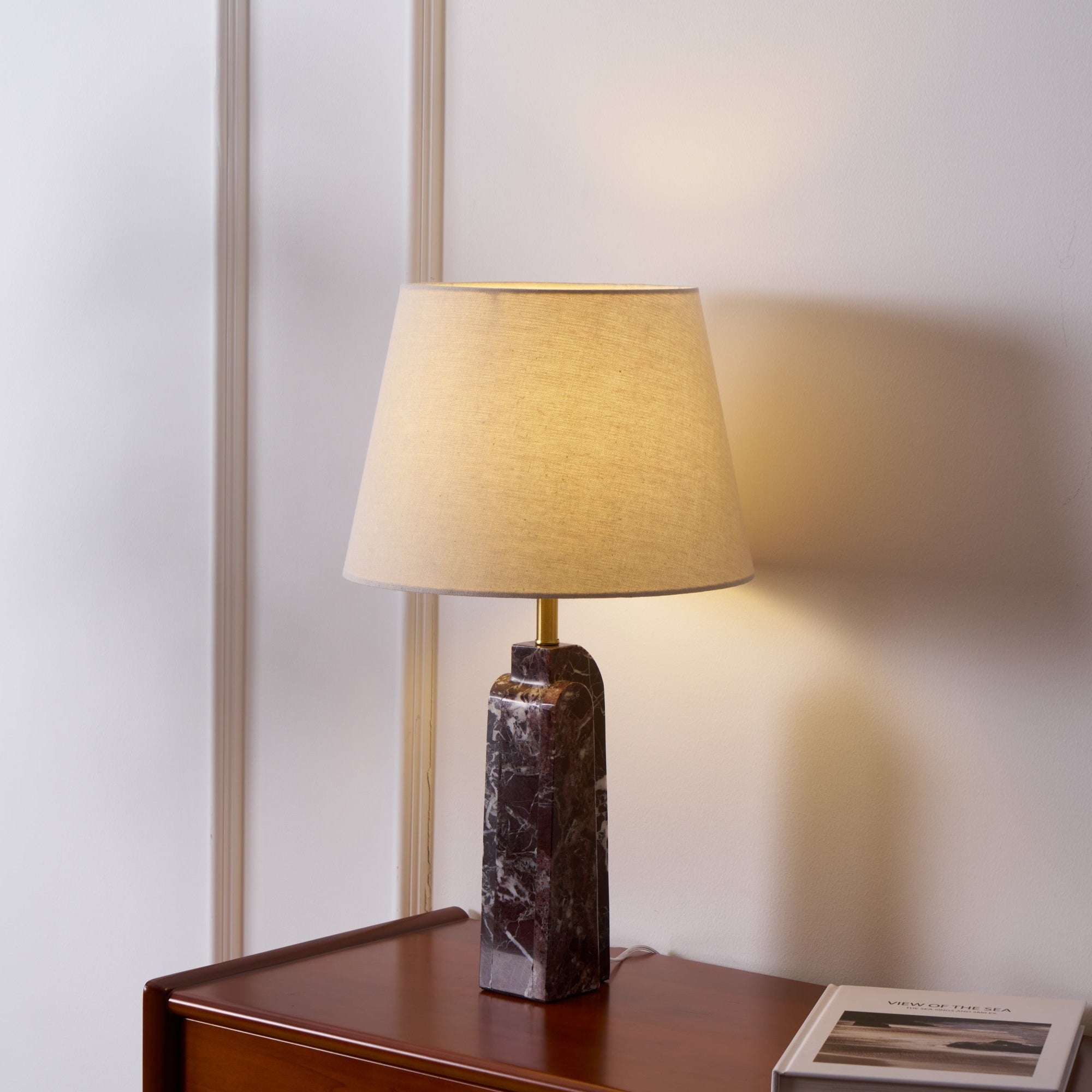 Lampe à poser moderne Steg en Foncé violet et blanc marbre