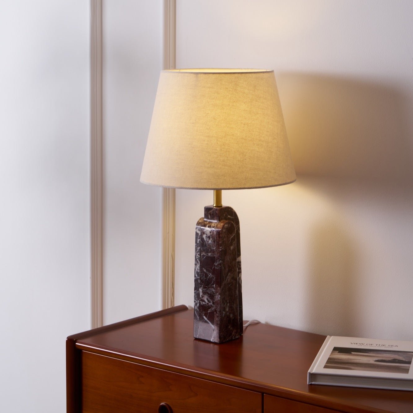 Lampe à poser moderne Steg en Foncé violet et blanc marbre